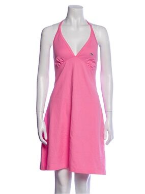 Lacoste Pink V-Neck Cotton A-Line Mini Halter Sport Dress